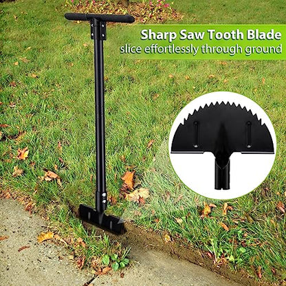 Lawn Edger Tool, Half Moon Edger and Sharp Round Saw Tooth Blade, Wide Footstep, Manual Edger Landscaping Tools for Sidewalk, Border, Garden, Grass, Heavy Duty full Metal Edging Tool 37” Long Handled