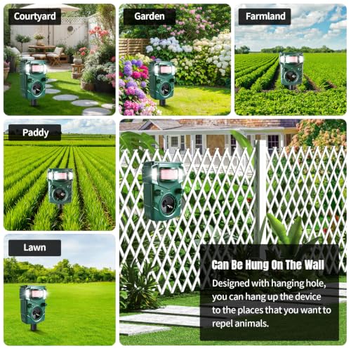 2026 Upgraded Solar Ultrasonic Animal Repellent, 5 Working Mode with Motion Sensor & Ultrasonic Waves Deer Squirrel Cat Dog Raccoon Repellent, Animal Deterrent Device Outdoor for Yard 2 Pack Green