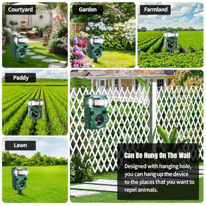 2026 Upgraded Solar Ultrasonic Animal Repellent, 5 Working Mode with Motion Sensor & Ultrasonic Waves Deer Squirrel Cat Dog Raccoon Repellent, Animal Deterrent Device Outdoor for Yard 2 Pack Green