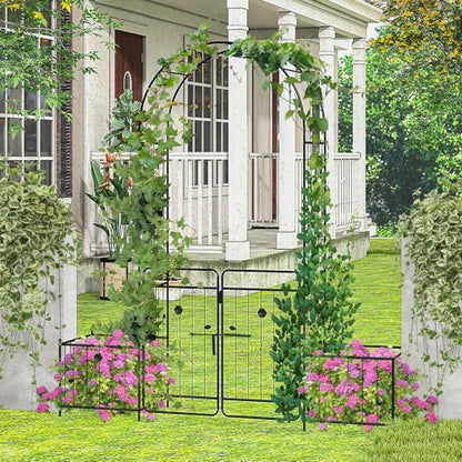 S AFSTAR 87-Inche Garden Arbor with Gate & Side Planter Box, Metal Garden Arch with Lockable Gate, Arched Top Arbour, Heavy-Duty Arched Trellis Archway for Climbing Plants Grape Vines Wedding Ceremony