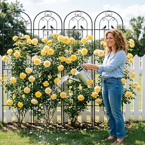 Metal Garden Trellis, 86.7" H x 19.7" W Black Coated Wire Lattice Panel, Sturdy Plant Support for Climbing Roses Vines Cucumbers Vegetables Outdoor Patio Yard (4 Packs) - color: 4PCS