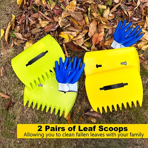 2 Sets Leaf Scoops Hand Rakes, Leaf Scoops and Claws with 2 Pairs Gloves, Lightweight Plastic Leaf Scoop, Large Leaf Grabbers for Picking Up Leaves, Clippings, Grass(2 Sets,Yellow+Green) - style: 2 Sets,Yellow+Green