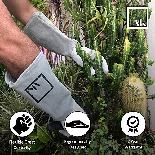 ArtAK Rose Pruning Gloves - Long Leather Gauntlet Gardening Gloves for Women, Cut Proof and Thorn Proof for Rose Gardening - White M - size: Medium White