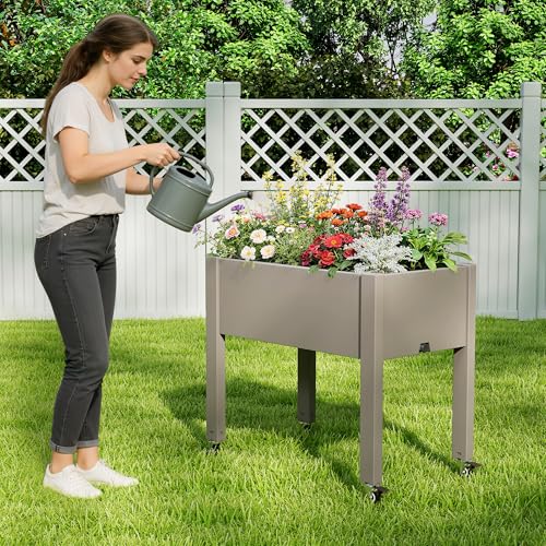 Elevated Raised Garden Bed with Wheels,Planter Box,Gray-26.3" h - color: Gray, size: 26.3"h