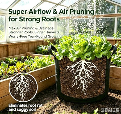 Dipuosile 3-Pack 10 Gallon Grow Bags,300G Aeration Planters Long Handles Veg Strawberry Indoor & Outdoor - size: 10 Gallons