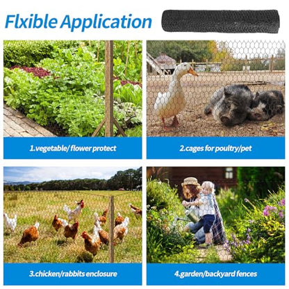 36'' x 150' Black Chicken Wire Mesh Fence, 19 Gauge Galvanized Poultry Netting and 1 inch Garden Mesh Fence Roll, Chicken Wire for Floral Arrangements/Crafts/Farm/Livestock/Pet Protection - size: 19 gauge 36'' x 150'