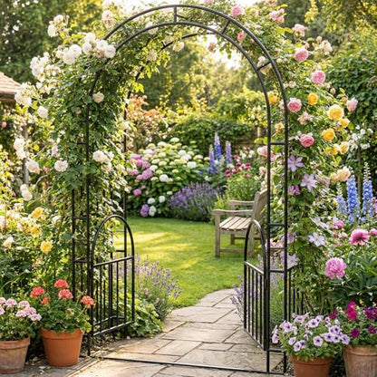 7FT Garden Arch Arbor Heavy Duty Metal Arbour Archway Garden Arch Trellis for Climbing Plants Outdoor