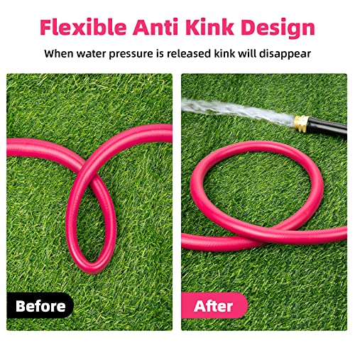 WELLUCK Garden Hose 5/8 in x 25 ft, Heavy Duty Durable Anti Kink Flexible Garden Water Hose for Drinking Water Safe BPA Free, All-weather Lightweight Water Hose for Garden RV Camper Marine - size: 5/8 in x 25FT, style: Pink