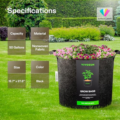 VIVOSUN 50 Gallon Plant Grow Bag Fabric Pot with Reinforced Handles - size: 50 Gallon