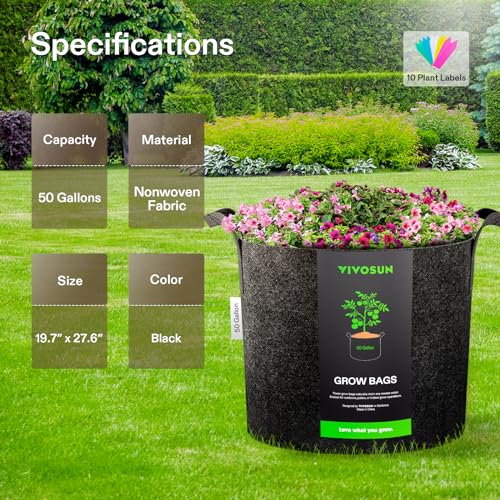 VIVOSUN 2 Pack 50 Gallon Grow Bag, Fabric Pot with Handles for Growing Vegtables and Plants - size: 50 Gallon (Pack of 2)