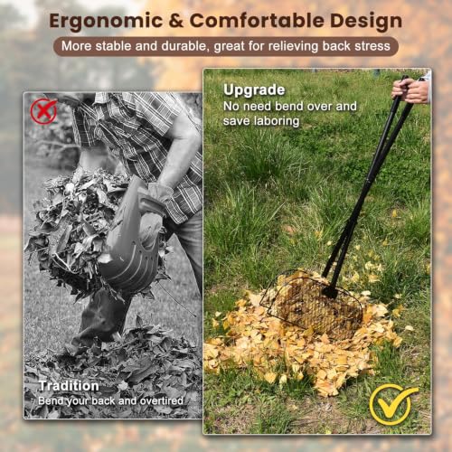 Leaf Grabber Rake with Long Handle, No Bending Leaf Picker Upper for Garden
