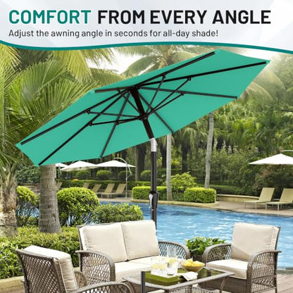 AreShark 9FT Outdoor Patio Umbrella with Tilt and Crank, Peacoke Blue - color: Peacoke Blue, size: 9ft