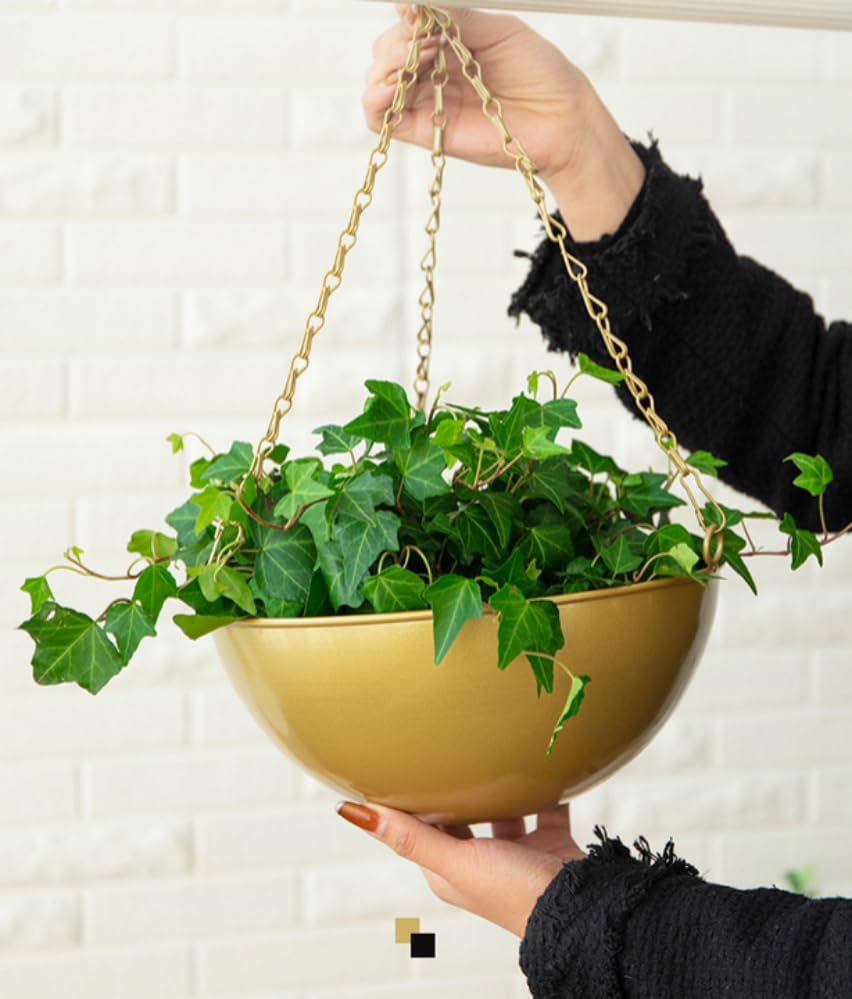 Gold Metal Hanging Planters for Indoor Outdoor Plants,10" Hanging Baskets - color: Gold