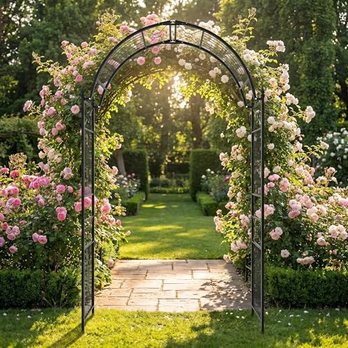 1. GO Adjustable Steel Garden Arch, 8'2" High x 4'7" Wide, Garden Arbor for Various Climbing Plant, Outdoor Garden Lawn Backyard