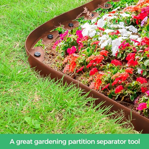 2-Inch x 33 FT Landscape Edging Border with 50 Spikes, No Dig Garden Edging Lawn Edging Border Kit, Plastic Edging Border Flexible for Garden Flower Beds Lawn Yard Pathway (Brown) - color: Brown, size: 2 In x 33 FT
