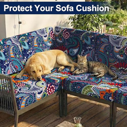 Smiry Waterproof Patio Cushion Covers, Stretch Outdoor Furniture Covers - color: Blue Green, size: 8PCS