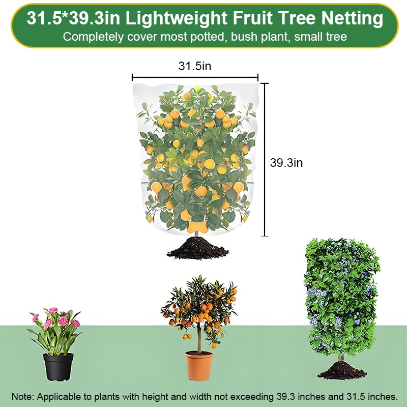 Bird Netting for Garden, Netting for Plant with Drawstring (2.6*3.3 Ft), Garden Netting Pest Barrier for Tomatoes, Citrus, Blueberry Bushes, Protect Fruits Vegetables Flowers from Insect Bird Eating
