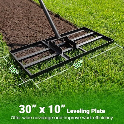 Goplus Lawn Leveling Rake, 30" x 10" Heavy Duty Level Lawn Tool w/ Ergonomic Handle for Soil, Effort-Saving Landscape Rake for Garden, Backyard, Golf Course, Farm, Pasture (Black) - color: Black