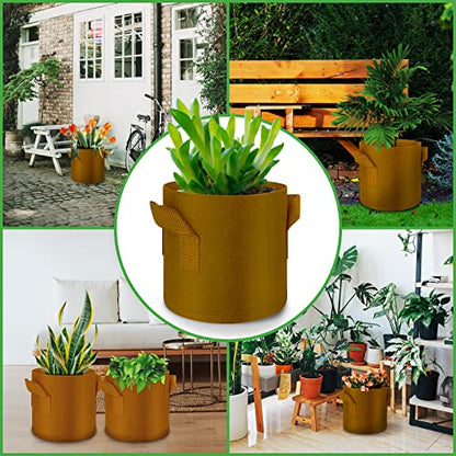 5-Pack 5 Gallon Grow Bags Heavy Duty Thickened Nonwoven Fabric Pots with Handles, Plant Grow Bags for Vegetables/Flower/Plant/Fruits, Brown - color: Brown, size: 5 Gallon