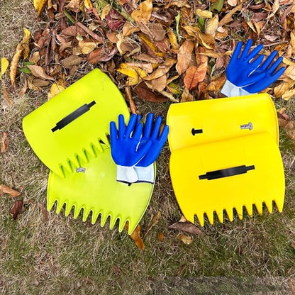 Leaf Scoops Hand Rakes, Leaf Scoops and Claws with Gloves, Lightweight Plastic Leaf Scoop, Large Leaf Grabbers for Picking Up Leaves, Clippings, Grass(1 Set, Green) - style: 1 Set,Green