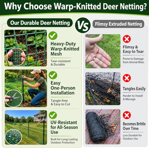 Deer Fence Netting, 5x65 Ft Plastic Mesh Fence Roll, Temporary Fence Green - color: Green, size: 5X65FT