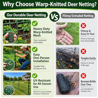 Deer Fence Netting, 5x65 Ft Plastic Mesh Fence Roll, Temporary Fence Green - color: Green, size: 5X65FT