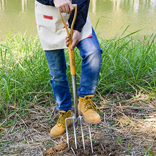 Gardening Digging Fork, 4-Tine Stainless Steel Pitchfork - size: 44in