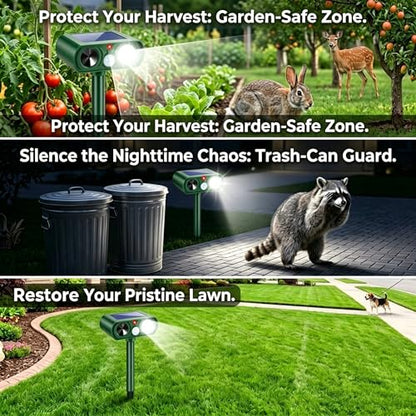 Ultrasonic Deer Repeller Solar Powered Raccoon Deterrent Skunk Repellent - color: green