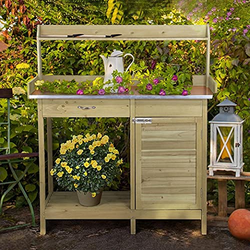 Topeakmart Outdoor Potting Bench with Storage Potting Table,Light Green - color: Light Green