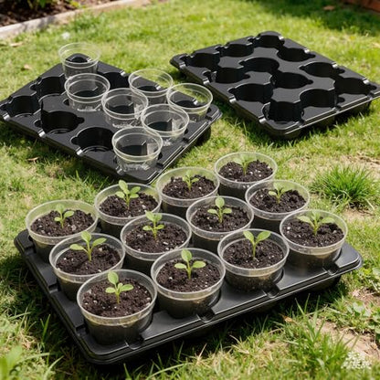 homenote 5 Pack 12 Cell Seed Starter Trays with 60 4 Inch Nursery Pots - size: 4 Inch, style: 5 Pack Seed Starter Tray+Nursery Pots
