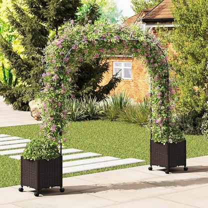 BECOMFORT 80”H Garden Arch Trellis with with 2 Self-Watering Planter Box, PE-Coated Metal Arbor with Lockable Wheels for Climbing Plants Outdoor Wedding Garden Party Backdrop & Flower Support - size: 113“Lx16"Wx80”H