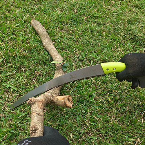 Professional Heavy Duty Pruning Saw (RAZOR SHARP 14" CURVED BLADE) Comfort Handle with Saw Blade Enclosure - Full-stroke Hand Saw with FREE Garden Gloves (Lemon-green)