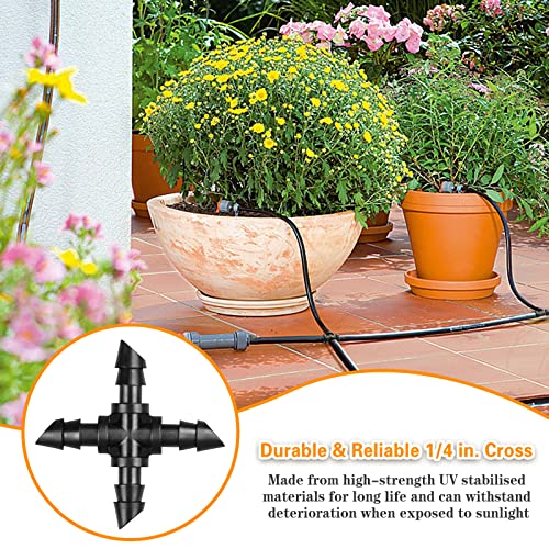 Gardrip Drip Irrigation Cross Fittings: 45 Pieces Barbed 4-Way Cross Irrigation Parts with Sharp End Fits for 1/4 Inch Drip Tubing Line Tee Connectors for Garden Lawn - color: Cross-45P