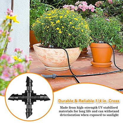 Gardrip Drip Irrigation Cross Fittings: 45 Pieces Barbed 4-Way Cross Irrigation Parts with Sharp End Fits for 1/4 Inch Drip Tubing Line Tee Connectors for Garden Lawn - color: Cross-45P