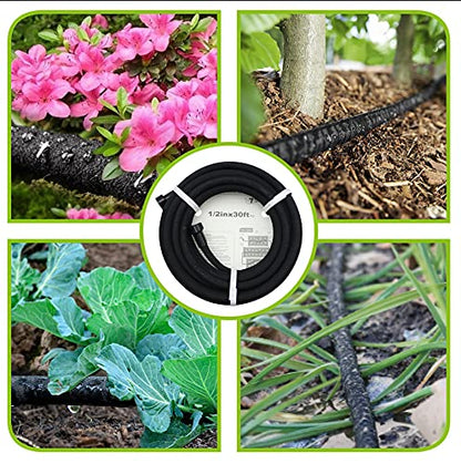 Soaker Hose 100ft - 1/2 Round Rubber Garden Soaker Hoses Kit, Heavy Duty Irrigation Drip Hose, Water Seeper Soaking Hose for Gardens, Flower Beds And Lawn Yard - size: 100FT by 1/2"