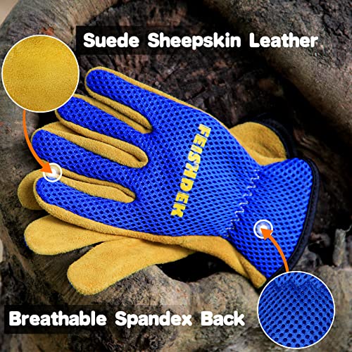 Kids Gardening Gloves, Durable Cowhide Kids Leather Glove for Work Age 2-12 - color: Blue 2 Pairs, size: Medium (Age 4-6)