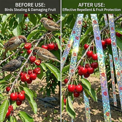 Birds Scare Ribbon, Double-Sided Reflective, Reflective Flash Tape Scare, Keep Pigeons, Hawks, Woodpeckers, Geeses Away from Gardens,Farms,Trees - size: 260 Ft*1