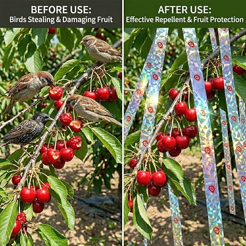 Birds Scare Ribbon, Double-Sided Reflective, Reflective Flash Tape Scare, Keep Pigeons, Hawks, Woodpeckers, Geeses Away from Gardens,Farms,Trees - size: 260 Ft*1