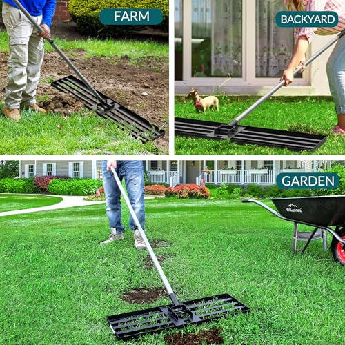 Walensee Lawn Leveling Rake, 30"x10" Leveler with 7FT Handle for Soil - size: 7FT 30"x10"