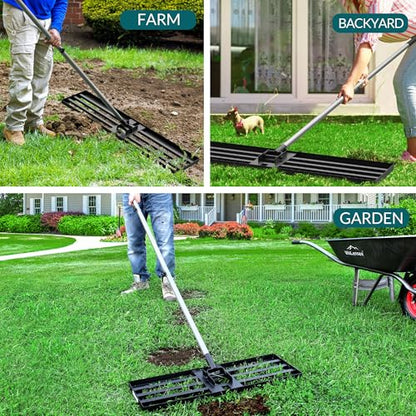 Walensee Lawn Leveling Rake, 30"x10" Leveler with 7FT Handle for Soil - size: 7FT 30"x10"