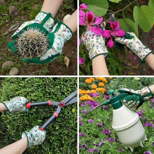 Gardening Gloves for Women, Breathable Leather Garden Gloves,Gardening Gift - color: White - Flowers Birds