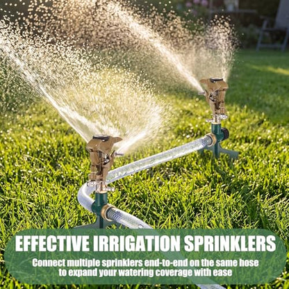 LemonRoad 2 Pack Impact Sprinkler for Yard on Spike Base, Heavy Duty Metal Impact Sprinkler Head with 360° Adjustable Spray for Large Area Lawn & Yard Irrigation