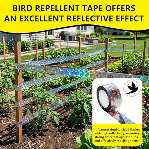 Birds Scare Ribbon, Double-Sided Reflective, Reflective Flash Tape Scare, Keep Pigeons, Hawks, Woodpeckers, Geeses Away from Gardens,Farms,Trees - size: 260 Ft*1