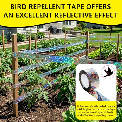 Birds Scare Ribbon, Double-Sided Reflective, Reflective Flash Tape Scare, Keep Pigeons, Hawks, Woodpeckers, Geeses Away from Gardens,Farms,Trees - size: 260 Ft*1