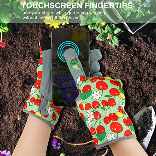 Leather Gardening Gloves for Women Thorn Proof Garden Gloves Touch Screen Working Gloves Gifts,M - color: Cherry