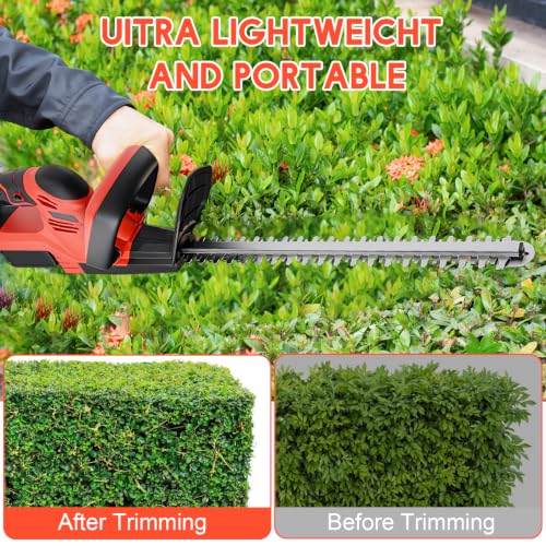 ALSO GO 22 Inch Cordless Hedge Trimmer with 2 x 3.0Ah Batteries - color: Dark Red