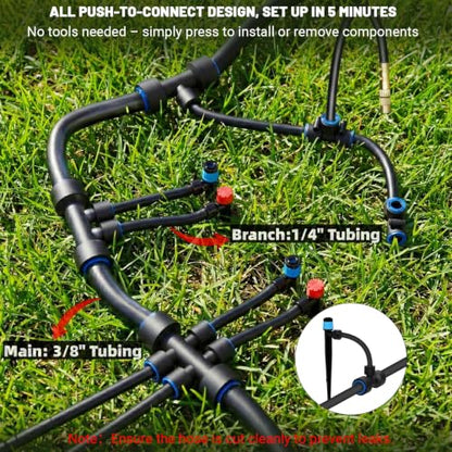 100FT Drip Irrigation Kit with 30 Emitters, 3 Spray Types, Push-Fit System - size: 100FT
