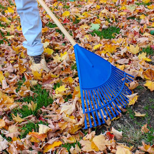 Leaf Rake – 22.5" Resin Head – 48" Hardwood Handle, Blue - color: Blue