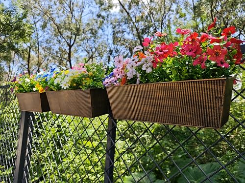 3 Pcs Large Hanging Flower Pots for Railing or Fence 16 Inch Railing Planter Box for Any Balcony Porch or Deck Countryside Style Window Planter Boxes Are Perfect to Herbs & Flowers (Retro-3pcs) - color: Retro-3pcs