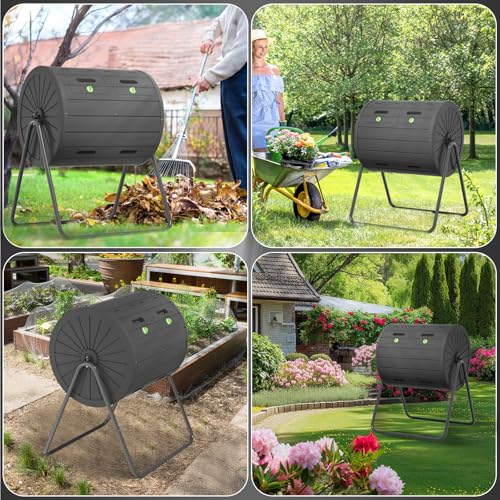 Compost Bin Outdoor Compost Tumbler Resin Ventilated Easy to Use Waterproof UV Protected for Garden Kitchen Yard, Black